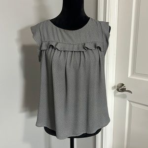 Loft Black and White Ruffle Blouse Size Medium Petite
